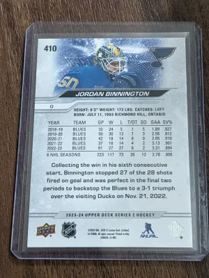 2023-24 Upper Deck Outburst Silver #410 Jordan Binnington - St. Louis Blues back