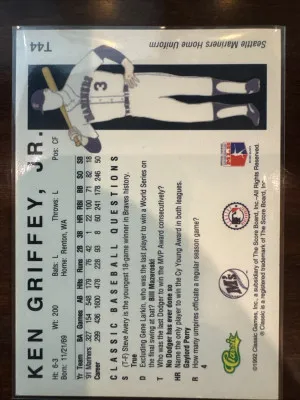 1992 Classic II #T44 Ken Griffey, Jr. back