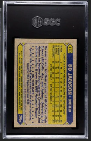 1987 Topps Bo Jackson #170 Future Stars Rookie RC (SGC 9) back