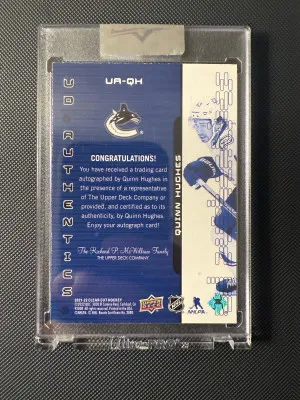 2021-22 UClear Cut QUINN HUGHES Ionix UD Anthetics Auto back