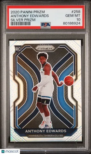 2020 Panini Prizm Anthony Edwards #258 Silver RC PSA 10 Gem Mint front