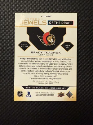 2021-22 Jewels Of The Draft Brady Tkachuk back