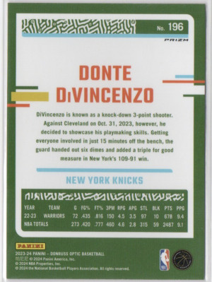 2023-24 Donruss Optic Pink Donte DiVincenzo #196 back