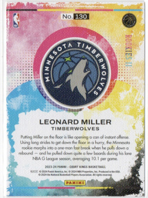 2023-24 Panini Court Kings Leonard Miller #130 RC back