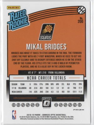 2018 Panini Donruss Optic Mikal Bridges #200 back