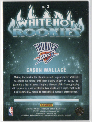 2023-24 Panini Donruss Optic White Hot Rookies Cason Wallace #3 back