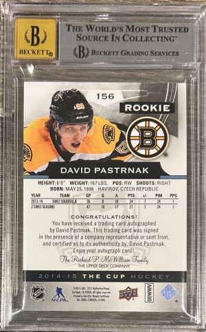 David Pastrnak The Cup Gold Auto /25 RC BGS 7 back