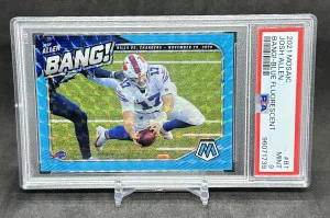 Josh Allen 2021 Panini Mosaic BANG! Blue Fluorescent/15 #B1 PSA9 Bills front