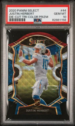 2020 Panini Select Justin Herbert Die-Cut Tri-Color Prizm front