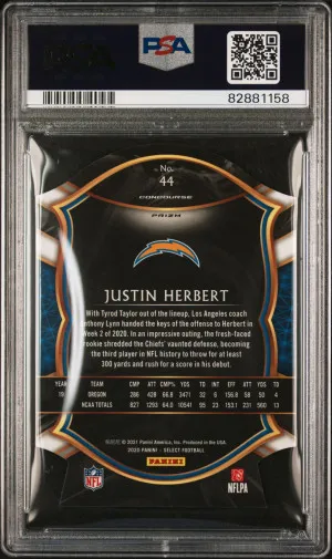 2020 Panini Select Justin Herbert Die-Cut Tri-Color Prizm back