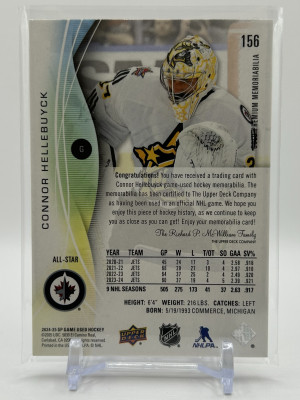2024-25 SP Game Used Connor Hellebuyck #156 Gold Premium Patch /25 back