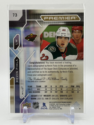 2021-22 Premier Kevin Fiala #73 Gold Auto /25 back