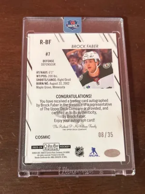 Brock Faber OPC PLATINUM Rookie Auto Cosmic /35 back
