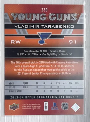 Vladimir Tarasenko Young Guns 2013-14 Upper Deck Series 1 Rookie back