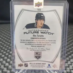 Alex Turcotte 2021 SP Authentic #165 Future Watch Auto /999 back