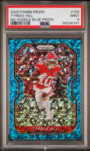 2020 Panini Prizm Tyreek Hill No Huddle Blue Prizm 69/79 PSA 9 front