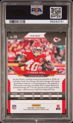 2020 Panini Prizm Tyreek Hill No Huddle Blue Prizm 69/79 PSA 9 back
