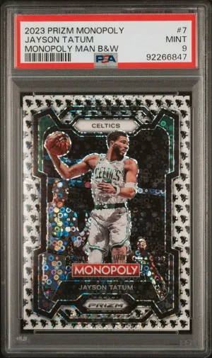 2023 Panini Prizm Monopoly Jayson Tatum Monopoly Man B&W PSA 9 front