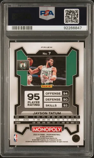 2023 Panini Prizm Monopoly Jayson Tatum Monopoly Man B&W PSA 9 back