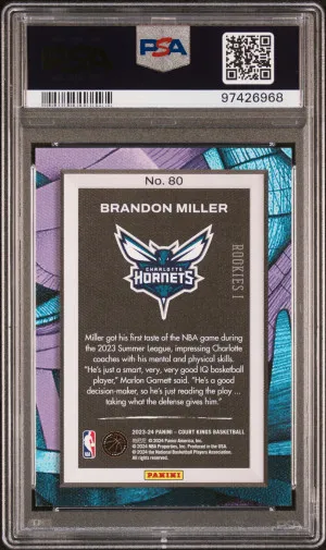 2023 Panini Court Kings Brandon Miller RC PSA 9 back