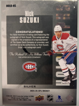 2024-25 SPx Hockey, Nick Suzuki, Holographs Auto back