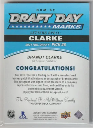 2024-25 SP Game Used Draft Day Marks Brandt Clarke back