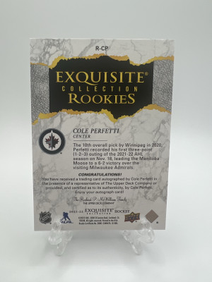 Cole Perfetti Exquisite Rookie Auto /99 back