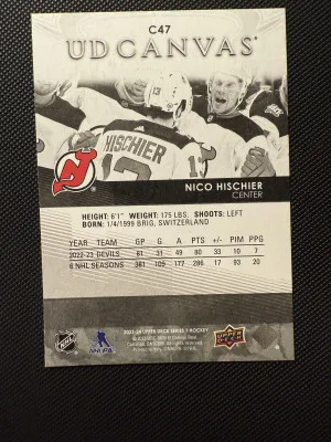 Nico Hischier 2023-24 UD Canvas Black And White back