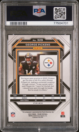 2022 Panini Prizm George Pickens Autograph RC PSA 10 back