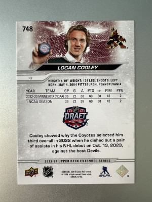 2022 Upper Deck Extended Series Logan Cooley Rookie back