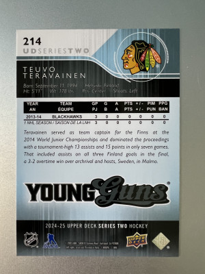 2024-25 Upper Deck Young Guns Teuvo Teravainen Parallel/Variety back