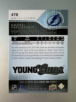 2024-25 Upper Deck Young Guns Series 2 Andrei Vasilevskiy Parallel/Variety back