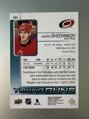 2024-25 Upper Deck Young Guns Andrei Svechnikov Parallel/Variety back