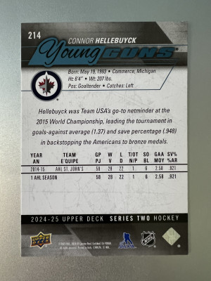 2024-25 Upper Deck Young Guns Series Two Connor Hellebuyck Parallel/Variety back