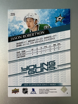 2024-25 Upper Deck Young Guns Jason Robertson Parallel/Variety Young Guns back