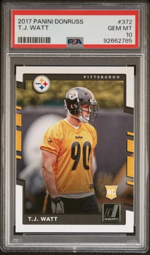 2017 Donruss TJ T.J. WATT Real Rookie Card RC #372 Pittsburgh Steelers - PSA 10 front