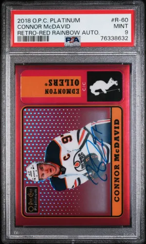 2018 O-Pee-Chee Platinum Retro Connor Mcdavid Retro-Red Rainbow Auto. front