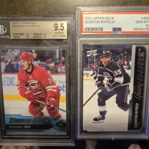 PSA 10 Quinton Byfield Young Guns And BGS 9.5 Sebastian Aho Young Guns front