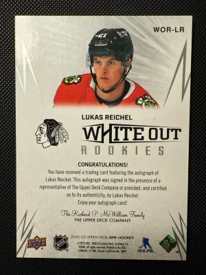 Lukas Reichel 2022-23 SPX White Out Rookie Auto back