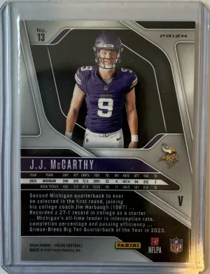 2024 Panini Prizm #13 JJ McCarthy RC Rookie Variation Silver Prizm back