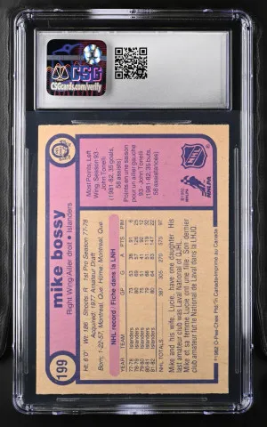 1982-83 O-Pee-Chee Mike Bossy #199 CGC 6 back
