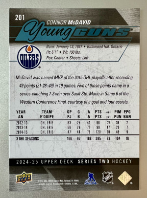 2024-25 Upper Deck Young Guns Series Two Connor McDavid Parallel/Variety Rookie back