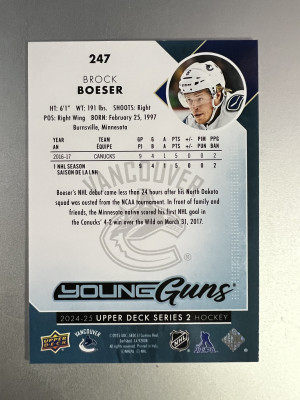 2024-25 Upper Deck Young Guns Series 2 Brock Boeser Parallel/Variety back