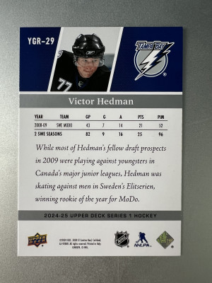 2009-10 Upper Deck Young Guns Victor Hedman #YGR-29 Parallel/Variety Young Guns back