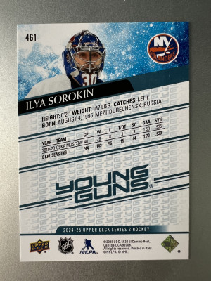 2024-25 Upper Deck Series 2 Young Guns Ilya Sorokin #461 back