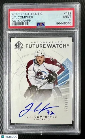 2017-18 SP Authentic Future Watch 376/999 JT Compher #122 PSA 9 Rookie Auto RC front