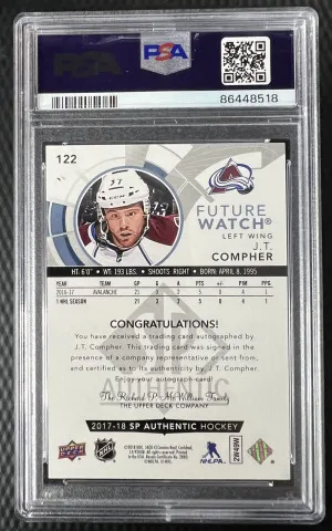 2017-18 SP Authentic Future Watch 376/999 JT Compher #122 PSA 9 Rookie Auto RC back