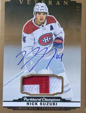 2022-2023 Parkhurst Champions Nick Suzuki Patch Suto /25 front