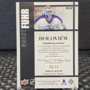 2024-25 UD SPX - Grant Fuhr All Time Greats Holoview Gold Auto # 8/10 back