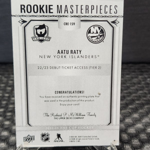 2022-23 UD The Cup Aatu Raty Rookie Masterpieces Magenta Printing Plate RC 1/1 back